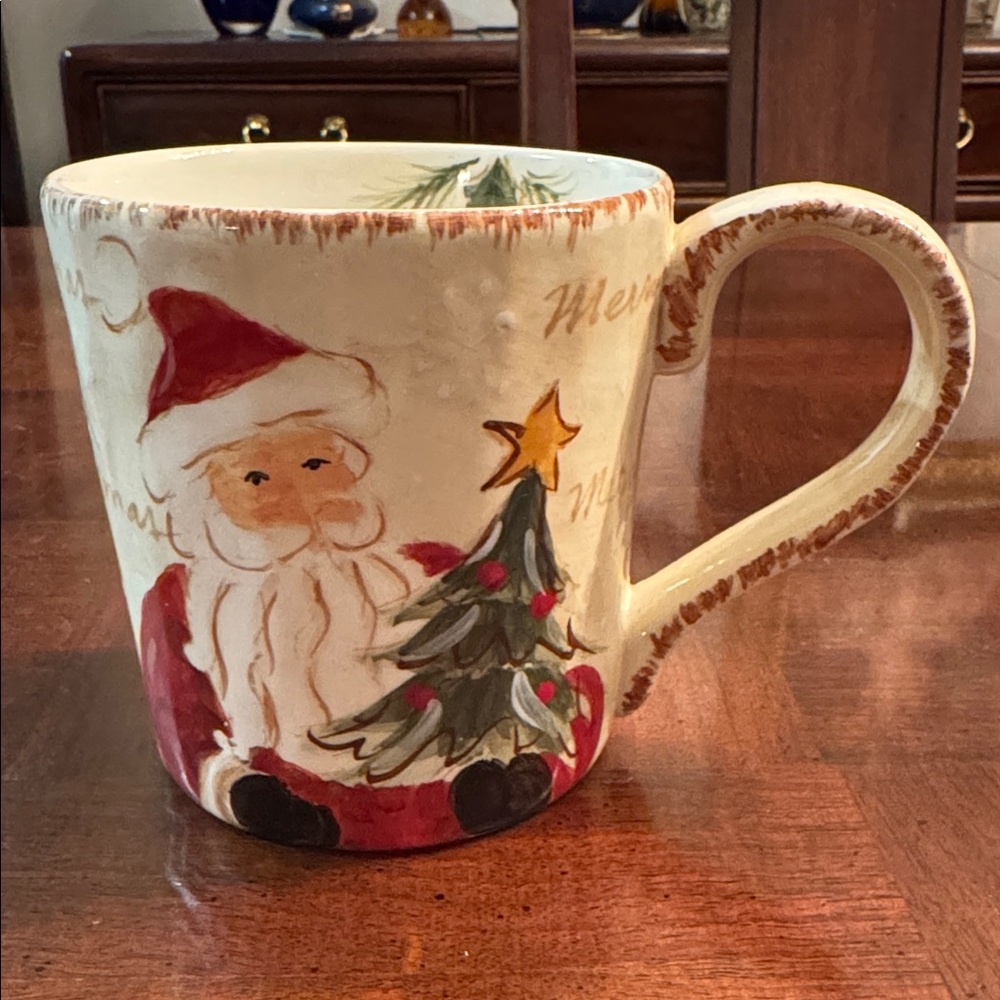 Maxcera Woodland Santa Merry Christmas Holly Coffee Tea Mug Hand Painted